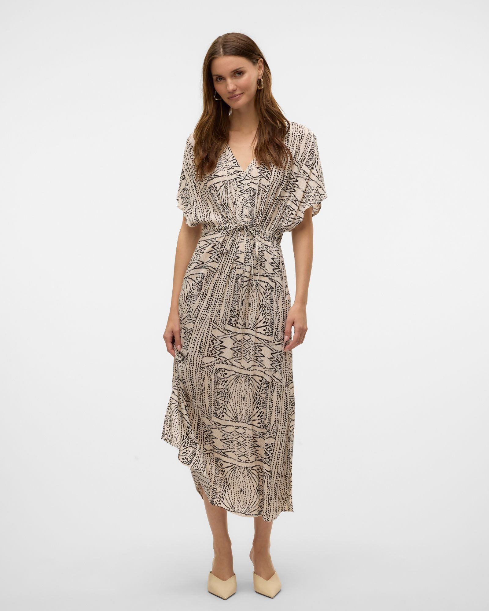 VMMENNY SLEEVED PRINTED MIDI DRESS